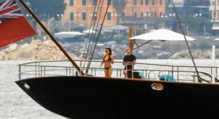 Jeff Bezos with Lauren Sanchez aboard their yacht