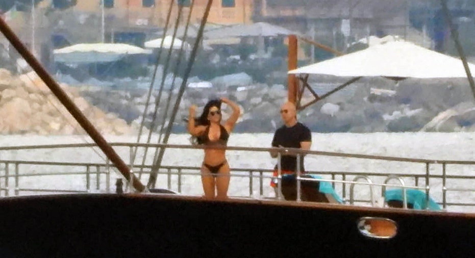 Jeff Bezos with Lauren Sanchez in a bikini aboard their yacht