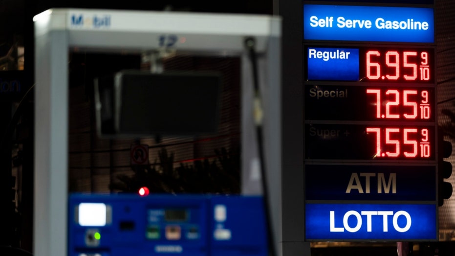 Prices at a Mobil gas station in West Hollywood