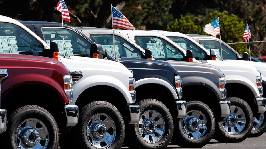 ford trucks in a line