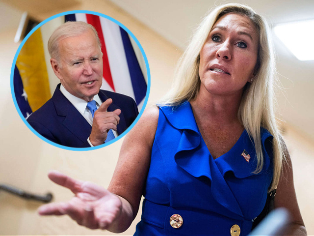 Rep. Marjorie Taylor Greene INSET: President Joe Biden