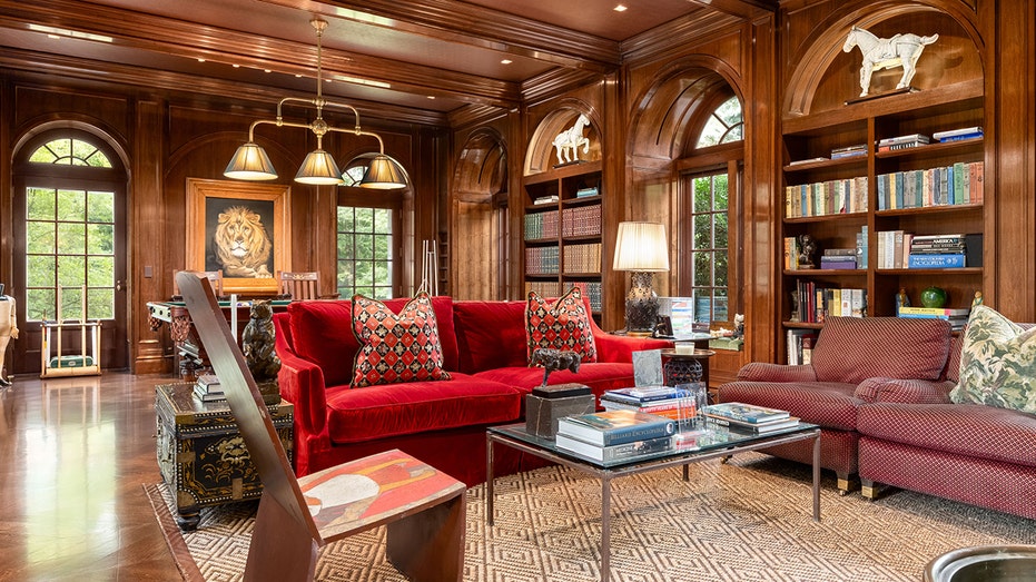 wood paneled library