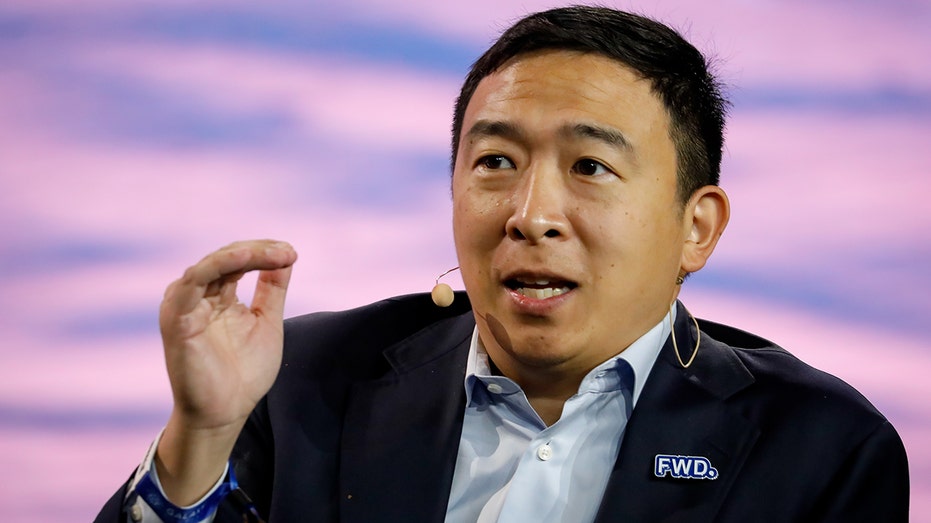 Andrew Yang speaks at conference