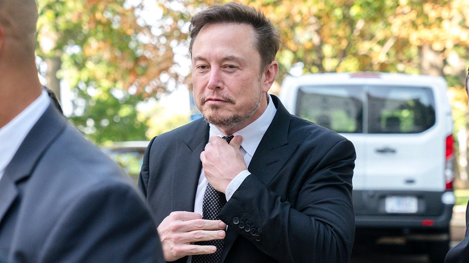 Elon Musk adjusts tie in Washington, D.C.