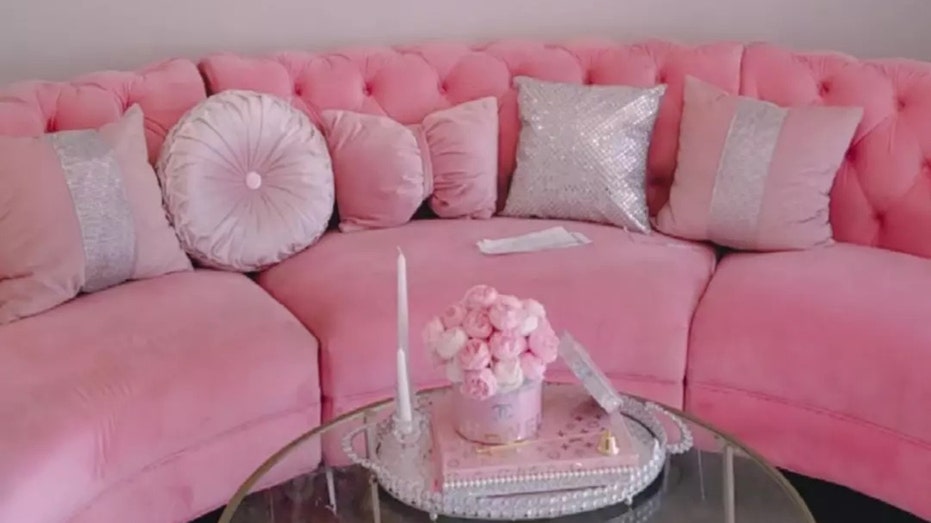 pink sofa in living room