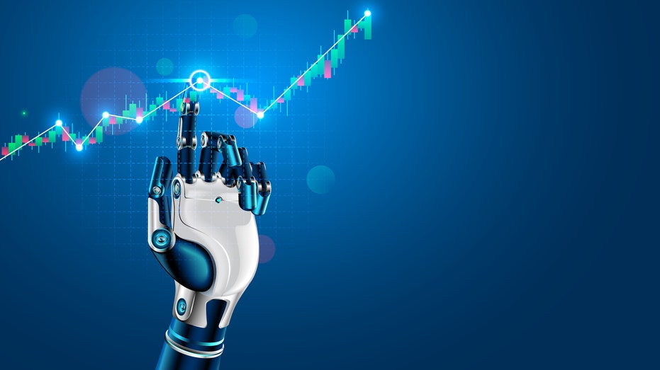 robot hand touching stock chart