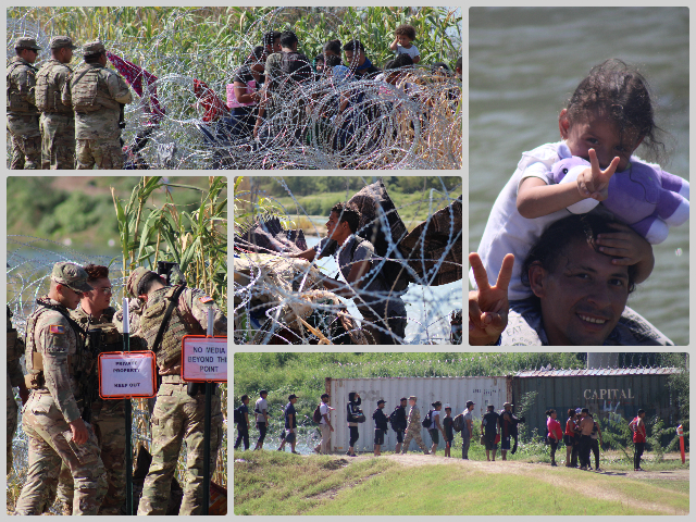 Migrants breach wire border barrier in Eagle Pass, Texas. (Randy Clark/Breitbart Texas)