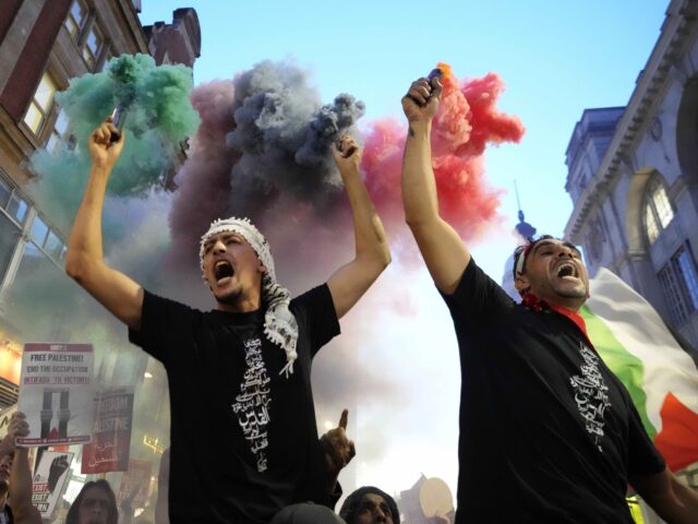 Palestinian protest with map (Kirsty Wigglesworth / Associated Press)