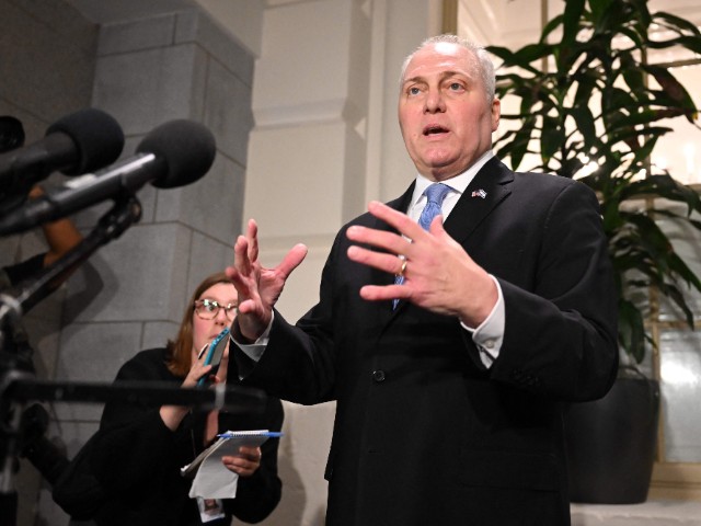 House Majority Leader Steve Scalise, Republican of Louisiana, speaks to the press after a House Republicans caucus meeting at the US Capitol in Washington, DC, October 11, 2023. Republicans nominated Scalise as their candidate for speaker of the US House of Representatives on October 11, 2023, as they sought to heal bitter internal divisions paralyzing their domestic agenda and preventing action on the Israel crisis. (Photo by SAUL LOEB / AFP) (Photo by SAUL LOEB/AFP via Getty Images)