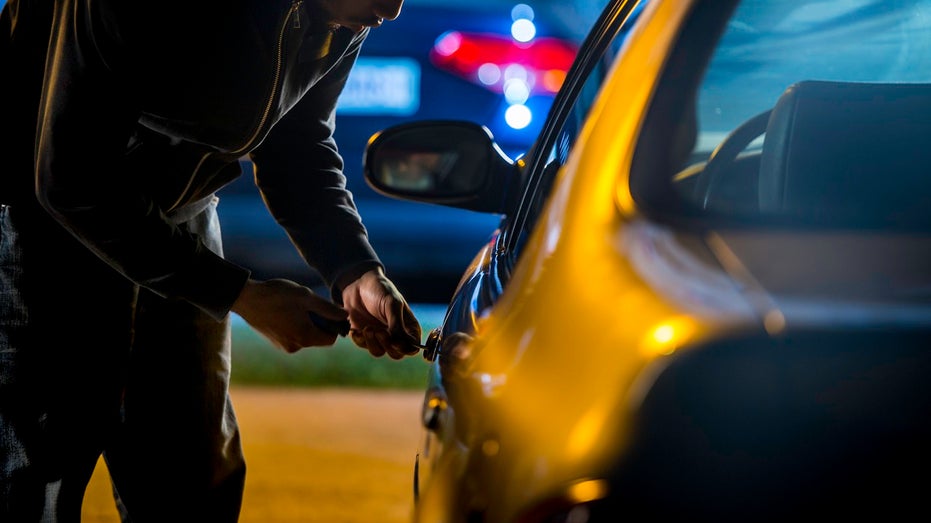 car thief trying to steal a car