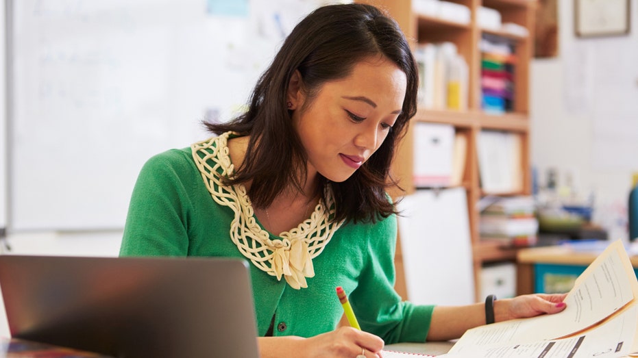 focusing on work at desk