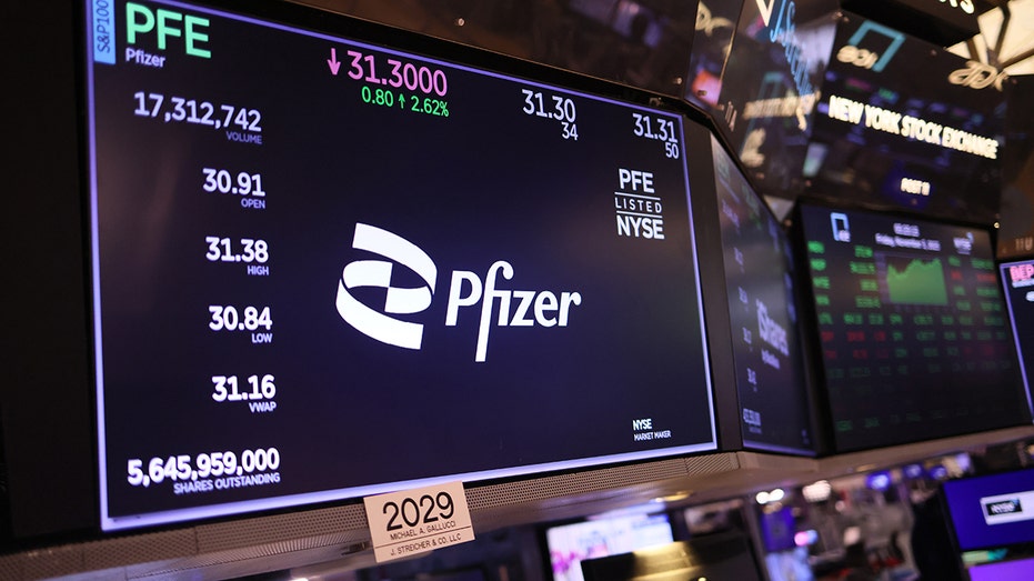 Pfizer logo, stocks