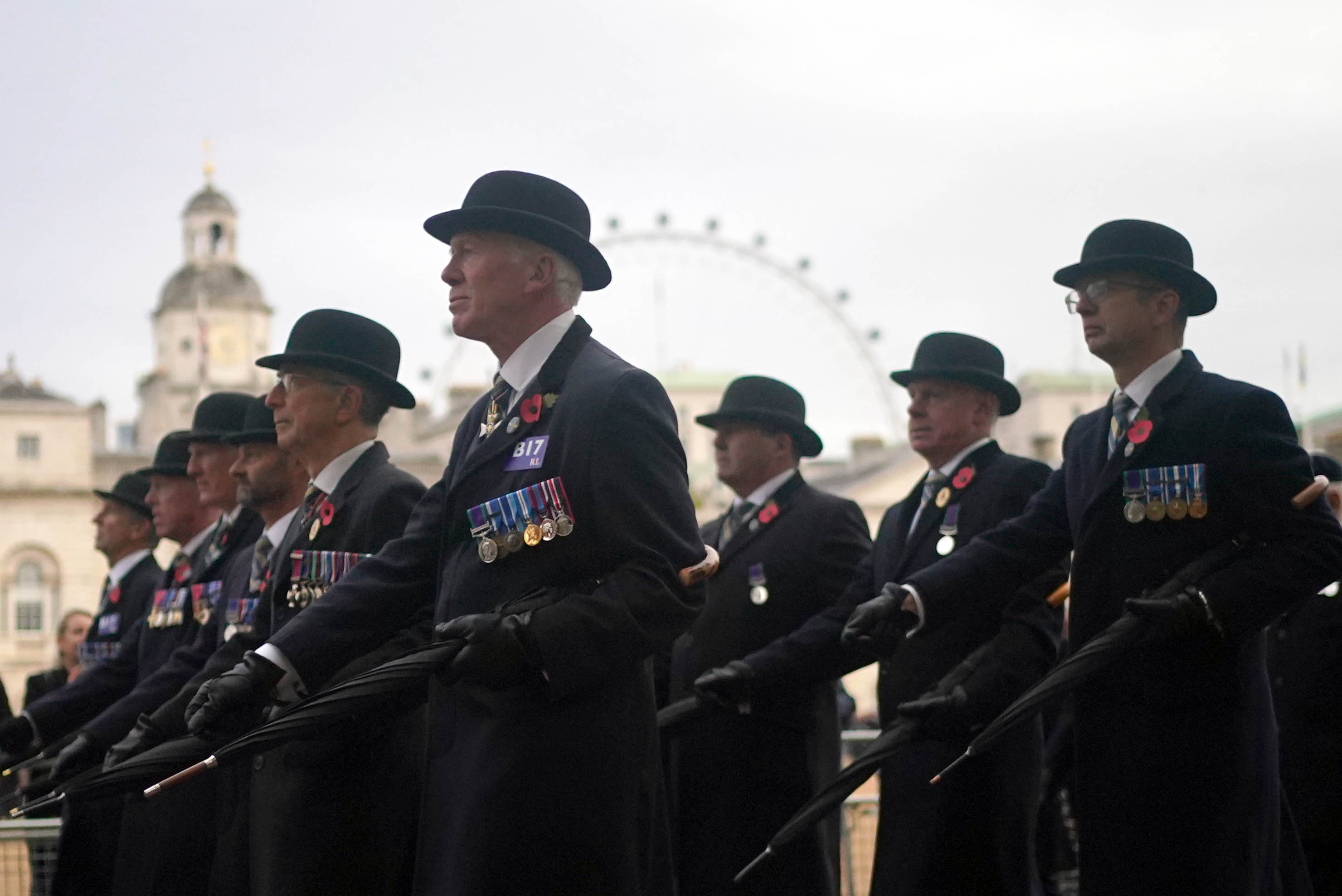 Veterans arriving at the Saluting Base in Horse Guards during the Remembrance Sunday service at the Cenotaph, in Whitehall, London. Picture date: Sunday November 12, 2023. (Photo by Victoria Jones/PA Images via Getty Images)