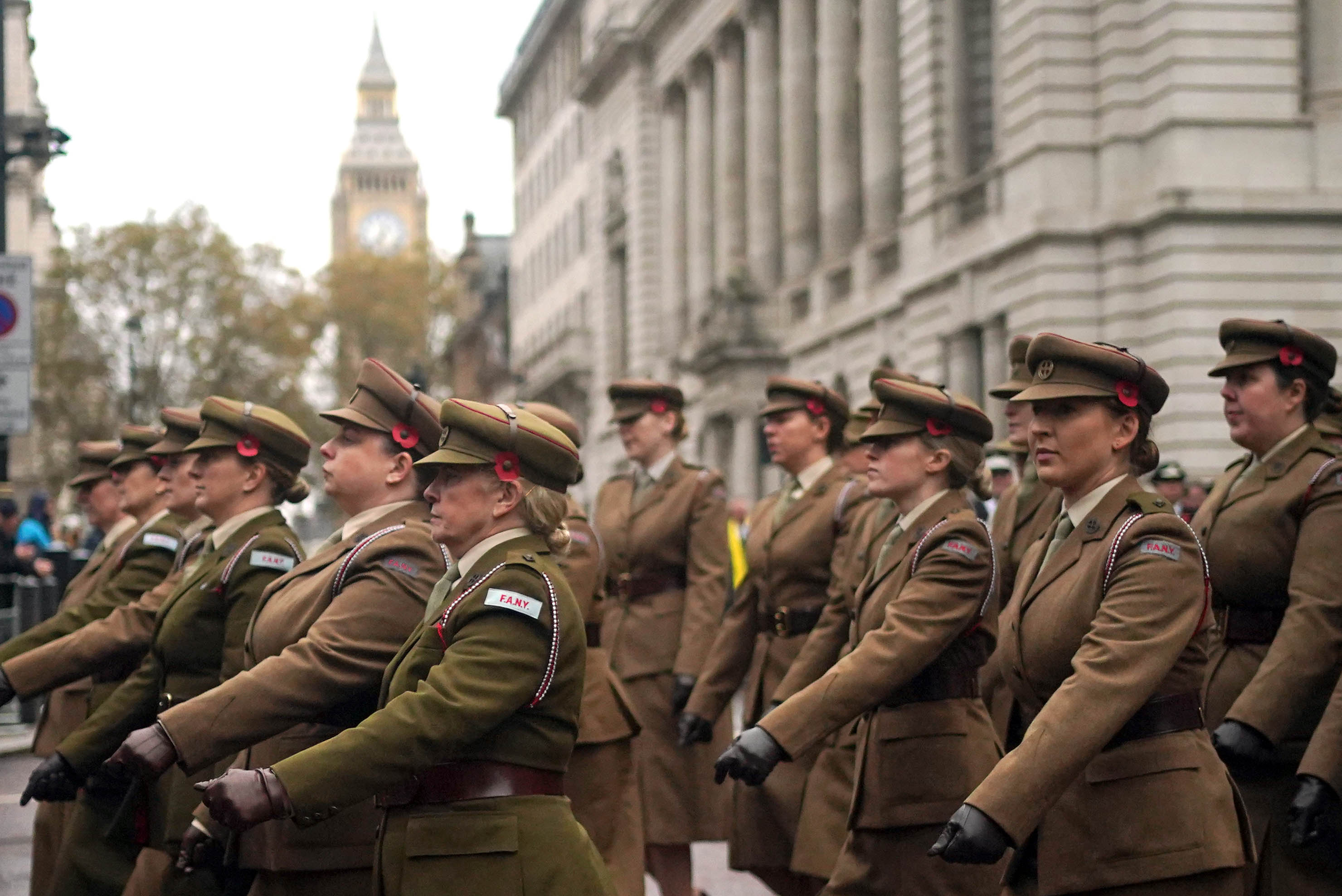 Veterans march during the Remembrance Sunday service at the Cenotaph, in Whitehall, London. Picture date: Sunday November 12, 2023. (Photo by Victoria Jones/PA Images via Getty Images)