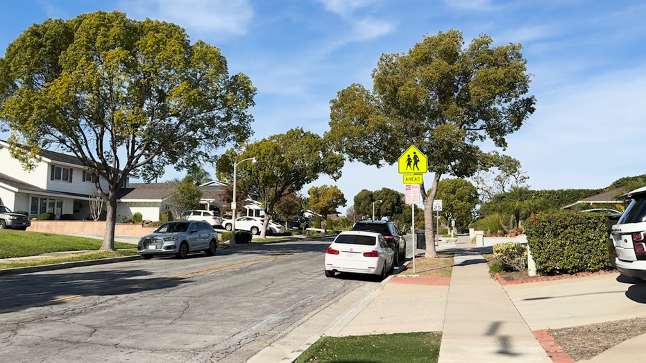 Homes in a neighborhood in Fuillerton, CA, located in a fire zone.