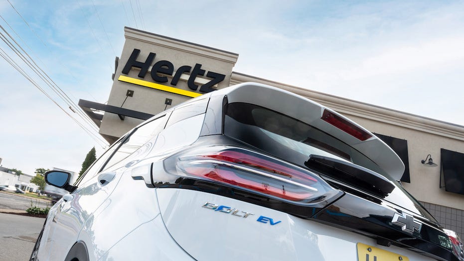 Close-up of Chevy Bolt EV at Hertz rental location