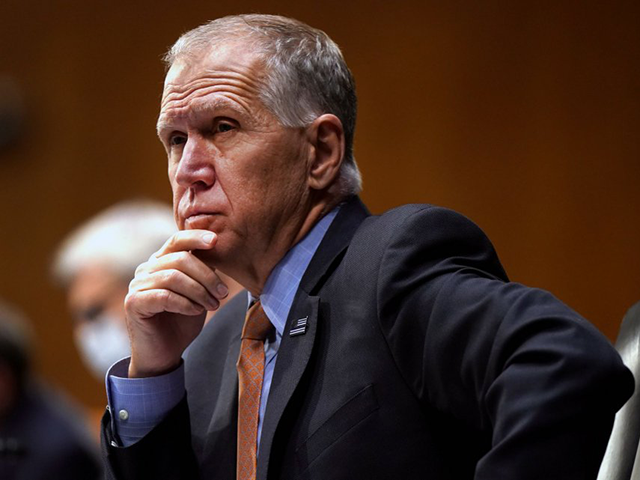 Sen. Thom Tillis, R-N.C., listens during a hearing on Capitol Hill, Wednesday, Jan. 27, 2021, in Washington. Tillis says he feels great following prostate cancer surgery earlier this month. The second-term Republican senator told Charlotte TV station WCNC this week that he was diagnosed at the height of his reelection campaign last fall. (Leigh Vogel/Pool via AP)