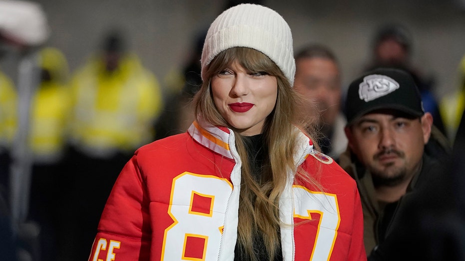 Taylor Swift in custom Kansas City jacket