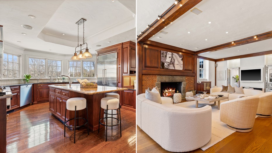 A spacious kitchen and living room split