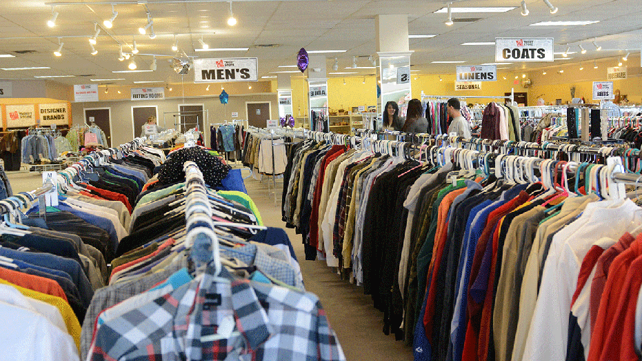 Clothing on racks in a store