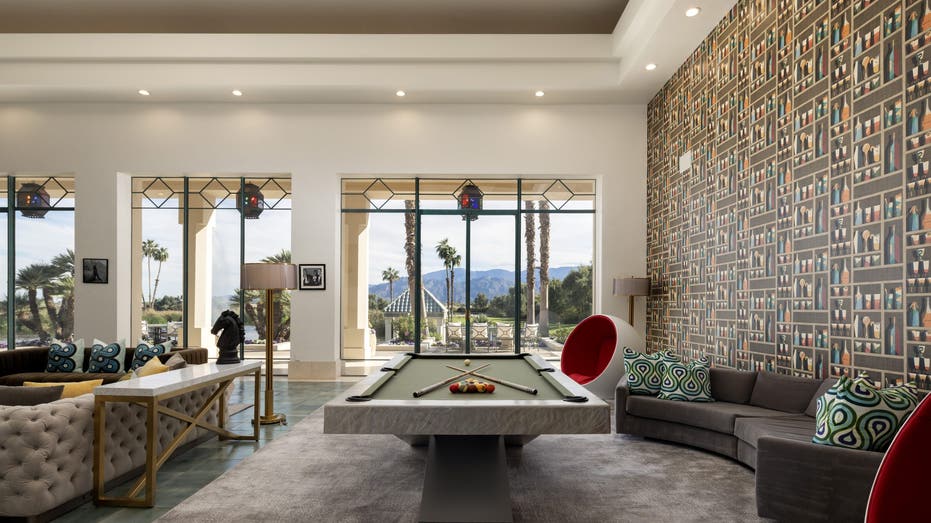 Pool table in one of the rooms at Merv Griffin's estate